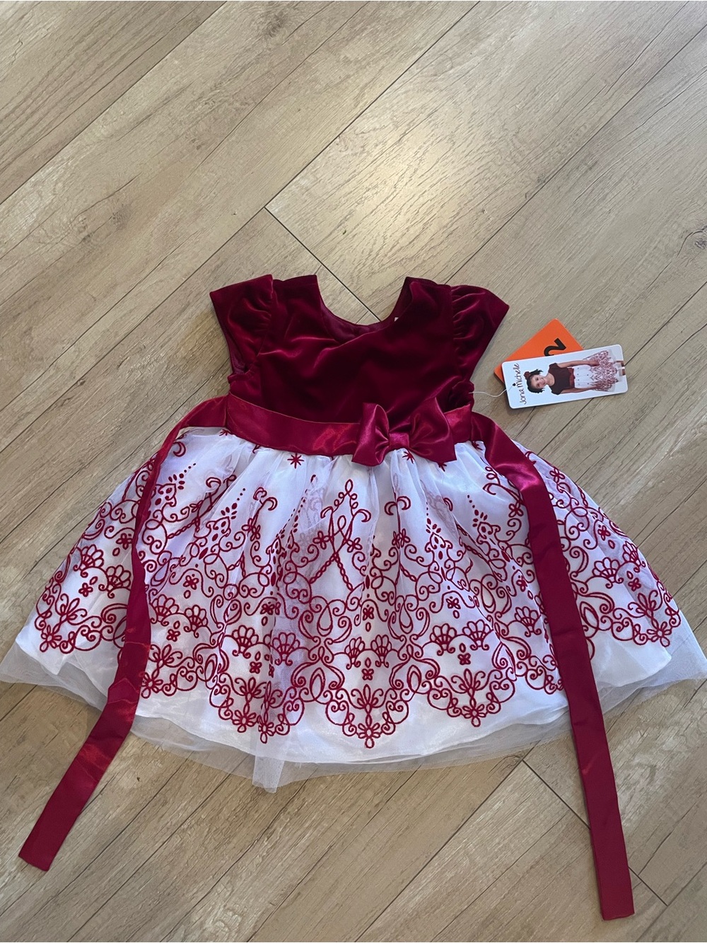 Red Velvet & White Embroidered Party/ Holiday Dress